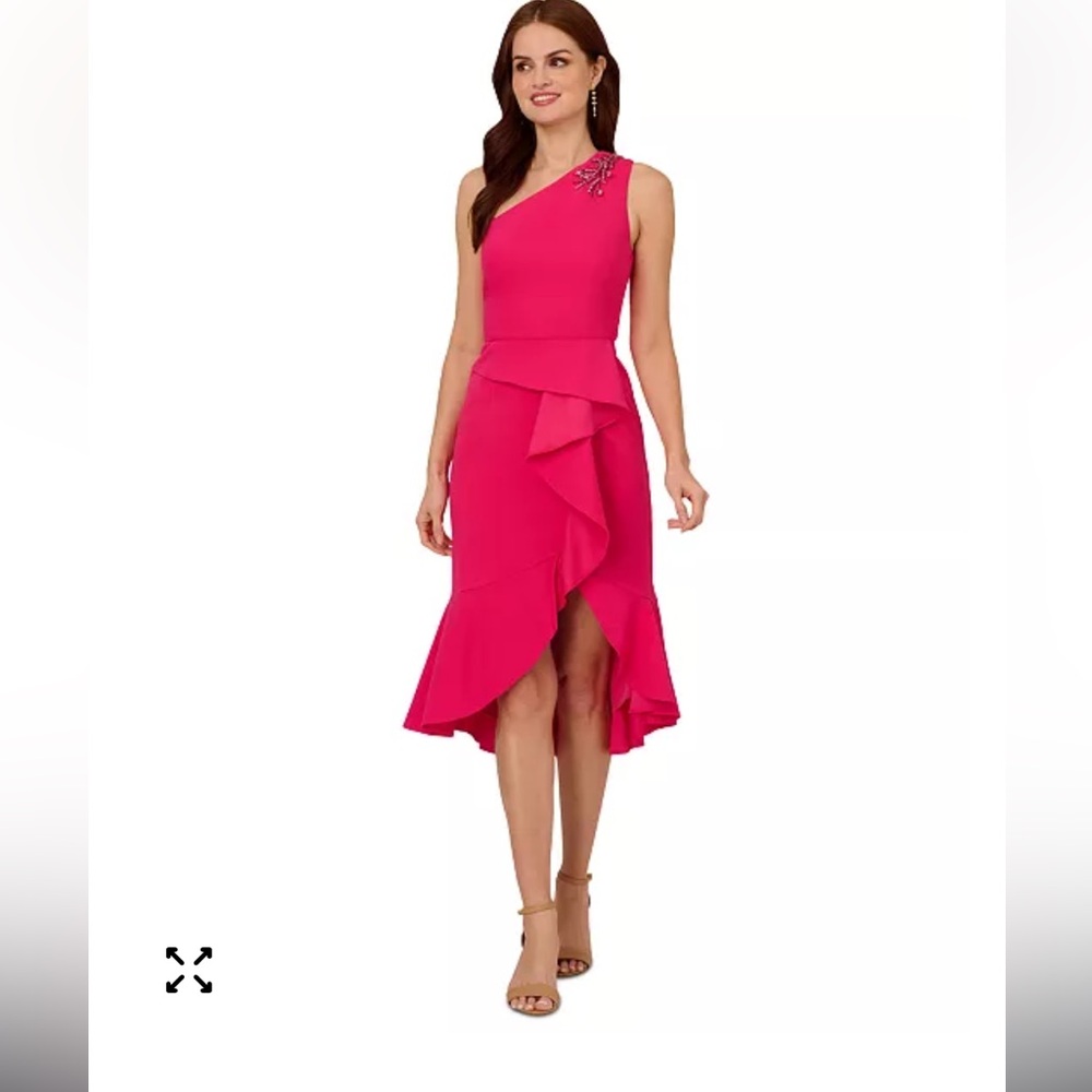 Adrianna Papell Women's Ruffled One-Shoulder Dress pink size 2 NWT